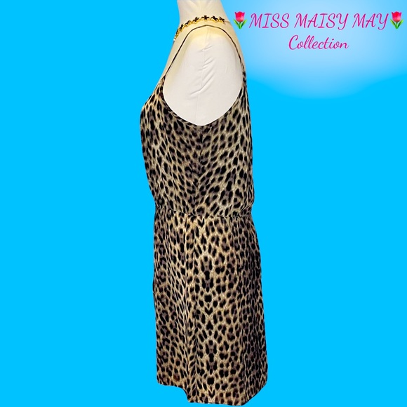 🐆 TOPSHOP Leopard dress, Sz 10, elastic waist, side ruffles, spaghetti straps - Picture 6 of 13